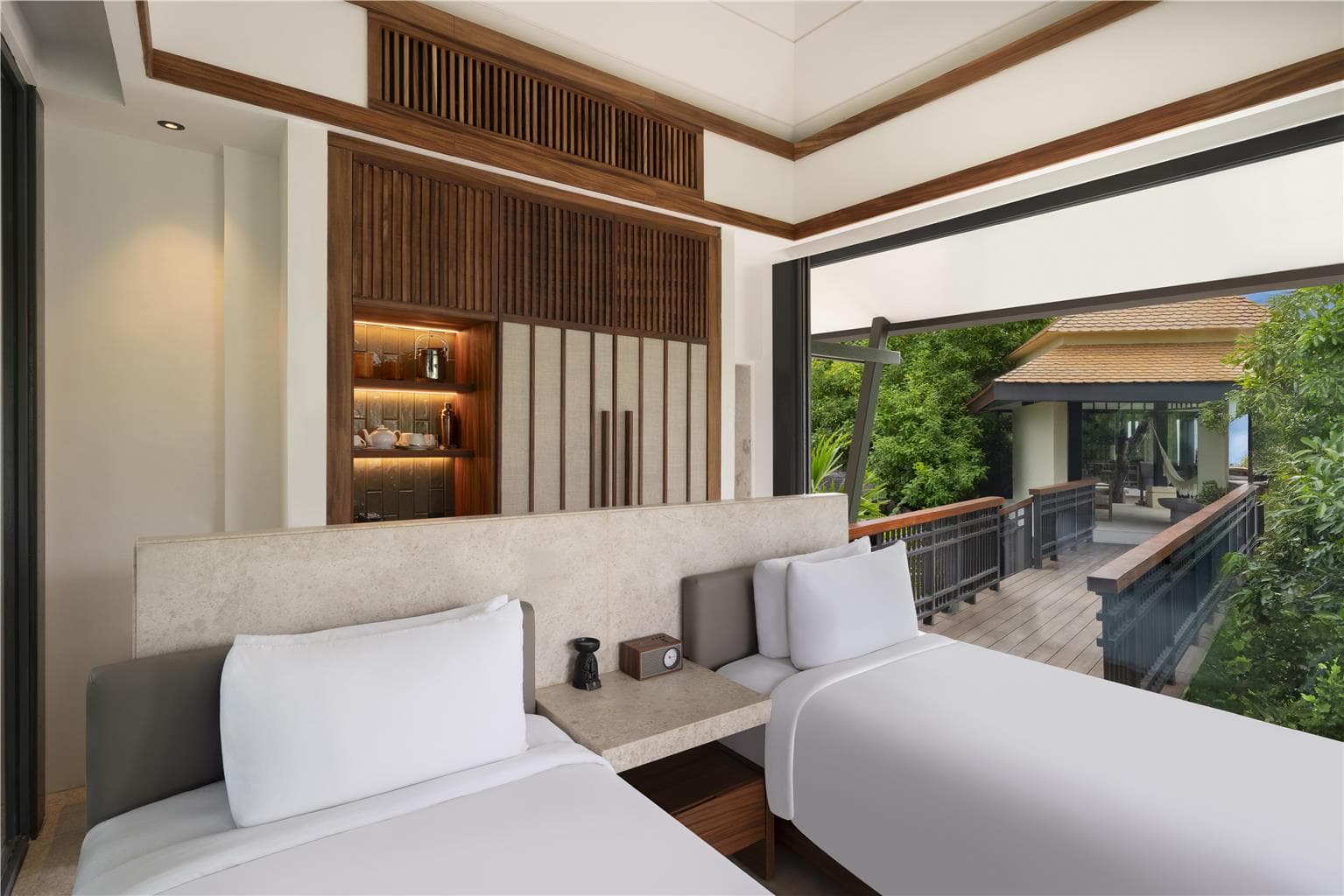 Guest Room,Bed,Living Area,Architecture,Indoor/Interior,On-Site,Décor detail,Summer,View from room,Exterior View of Building